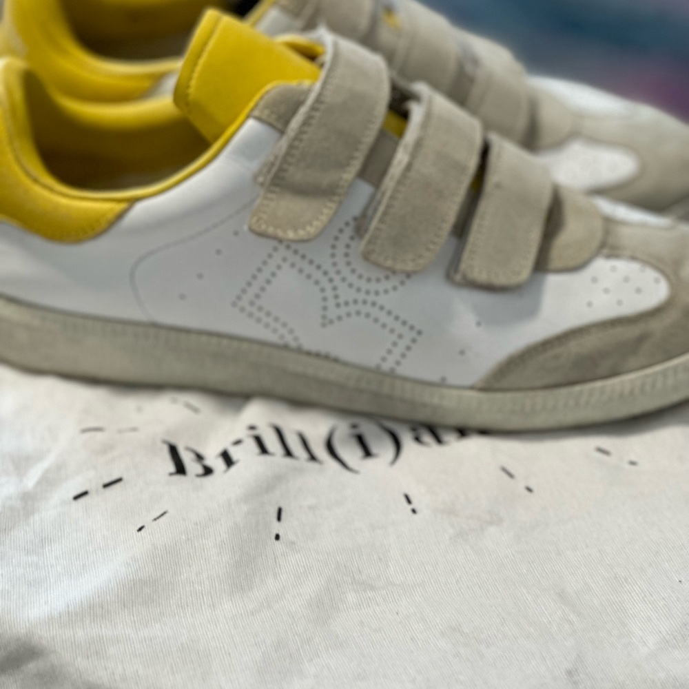 Isabel Marant White and Yellow Sneakers with Velcro Straps